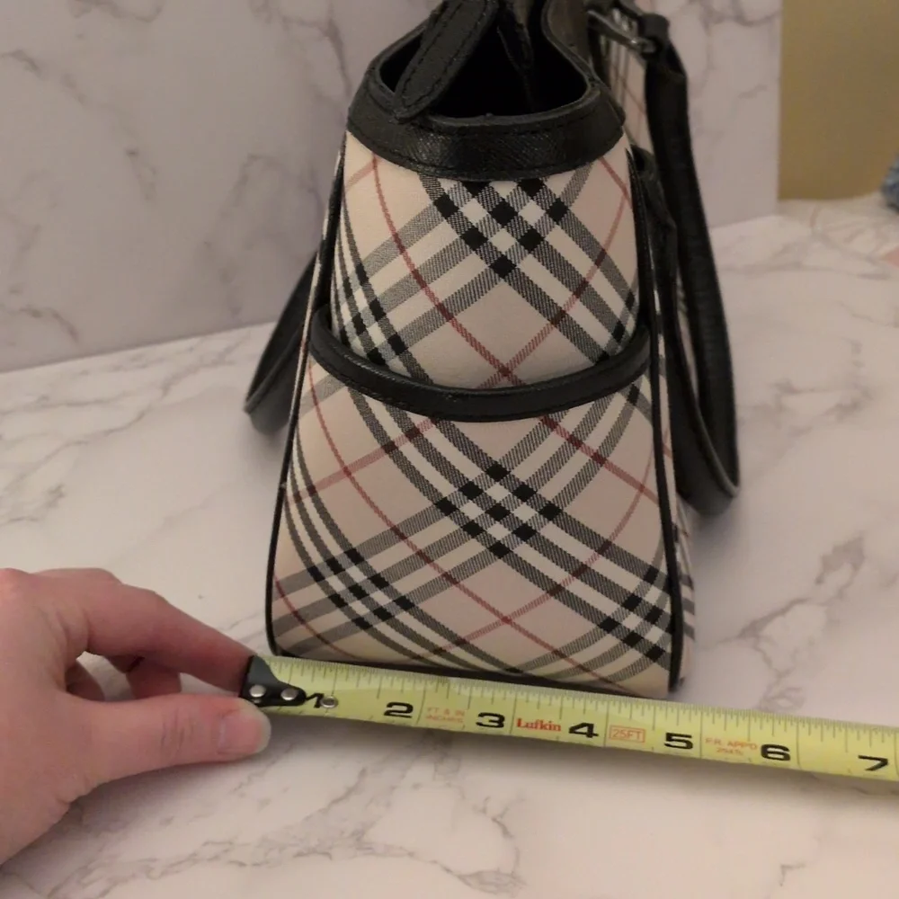 Burberry Beige Check Canvas Tote with Black Trim